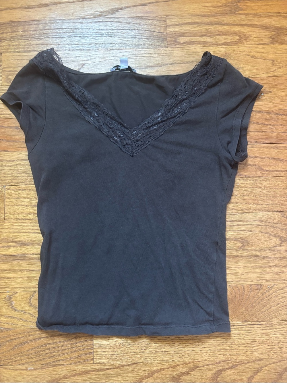 Brown v-neck lace trim top